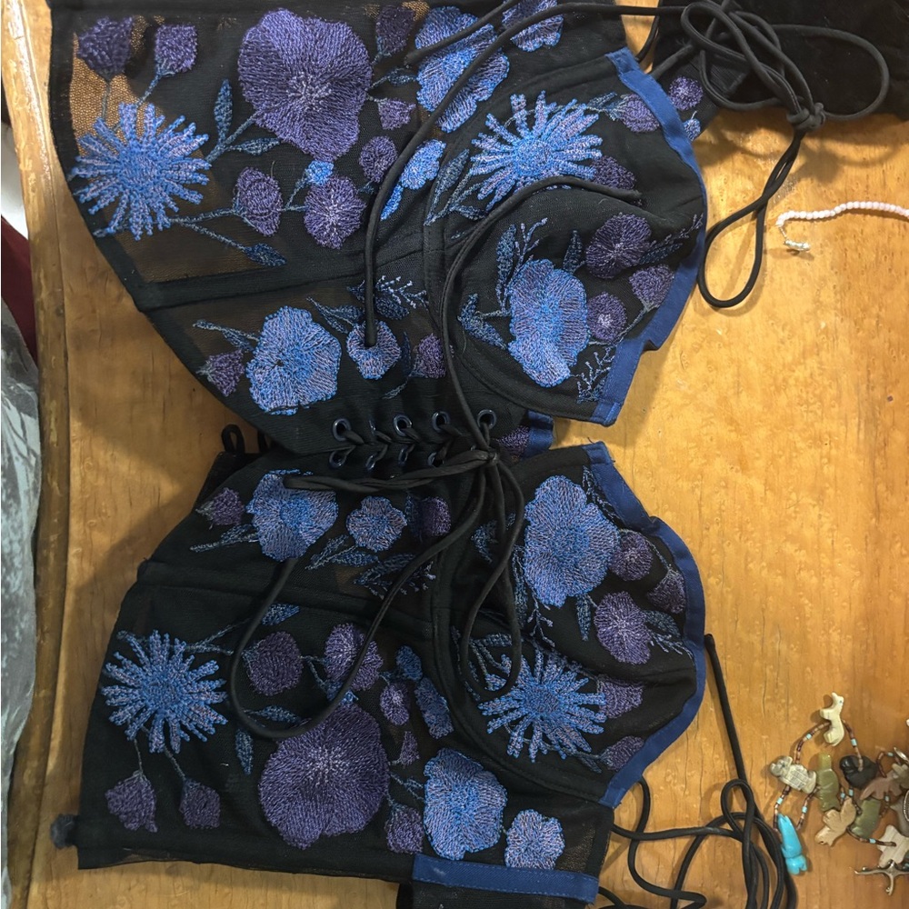 For Love And Lemons Black and Blue Floral Lace-Up Bustier - Picture 2 of 8
